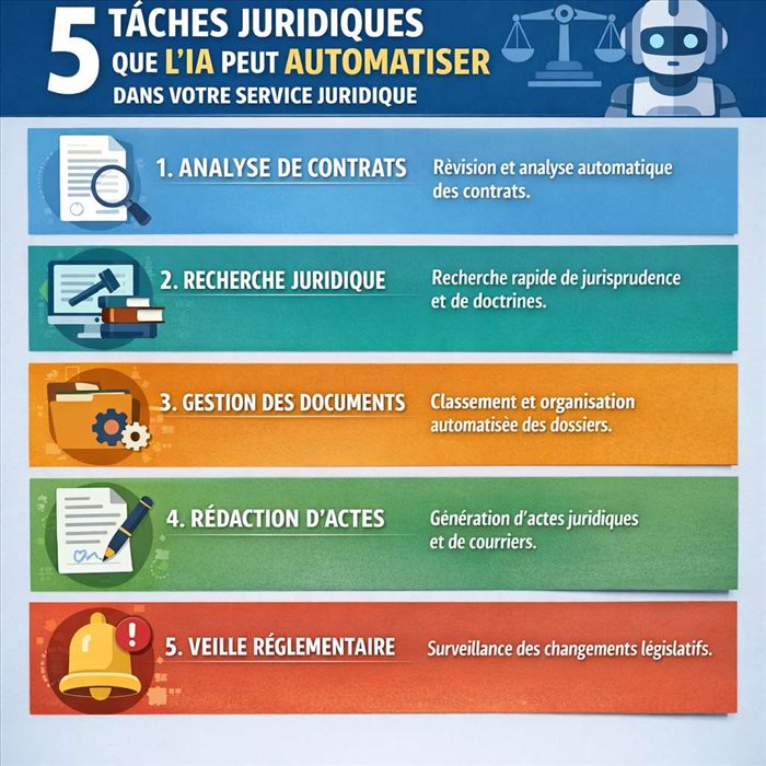 5 tâches juridiques que l'IA peut automatiser dans votre service juridique